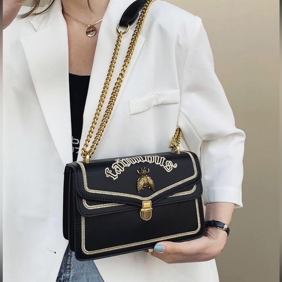 Chic and Trendy Black & Gold Double-Layered Flip Cover Luxury Chain Shoulder Bag - Picture 2 of 8